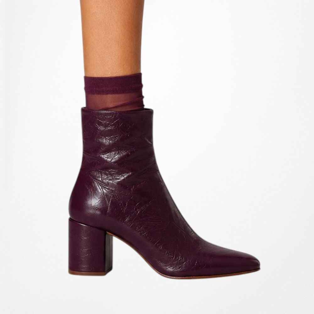 Zara Red Burgundy Leather Ankle Boots Size 6 Block Heel Square Toe Chic Retro